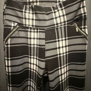 Black and Gray Plaid Pants with Zipper Accents